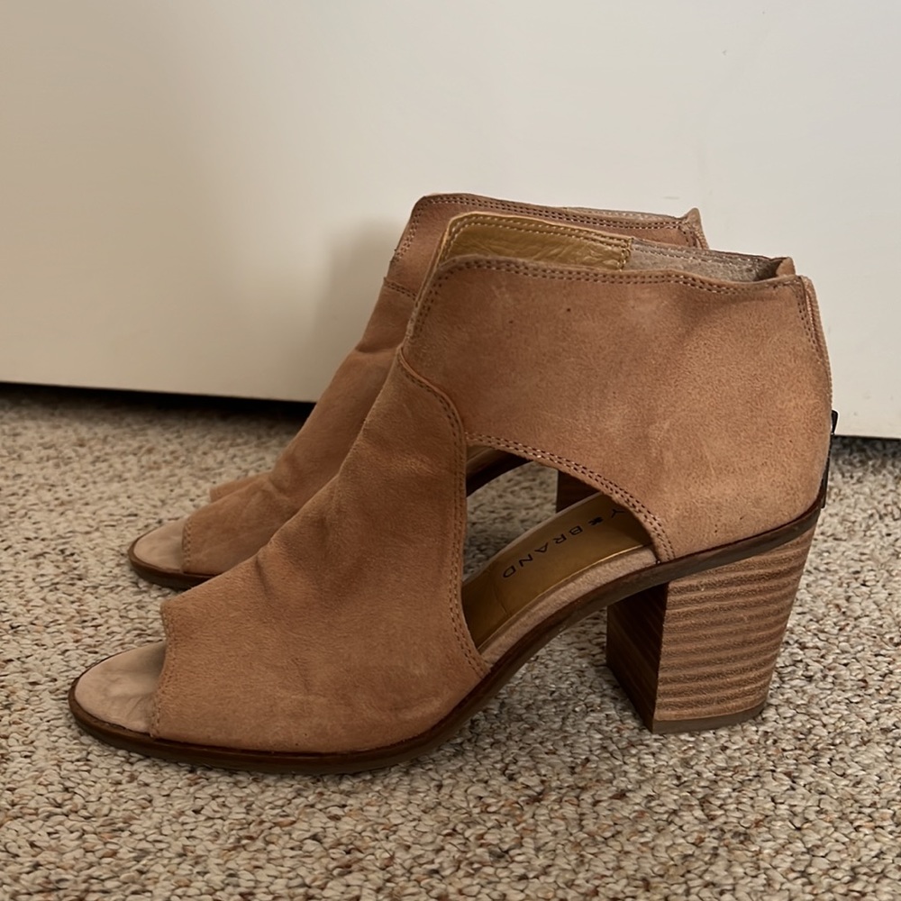 Brown Leather Thick heel Open-toe Booties